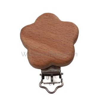 Safety Organic Wood Animal  Shape Baby Wooden Teether Pacifier Metal Clips